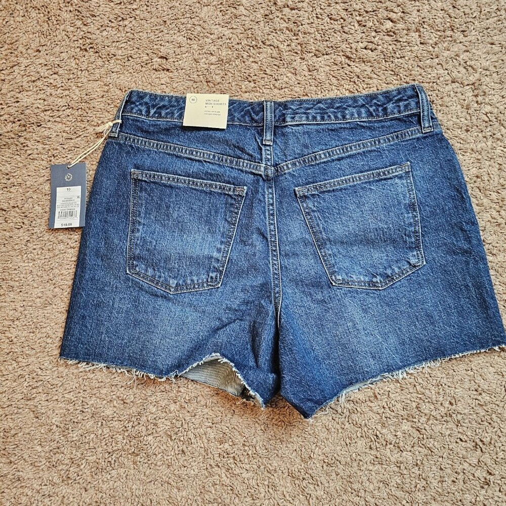 NWT Universal Thread Jean Shorts Womens 10 Vintage Midi Cutoff Distressed Denim - Picture 2 of 8